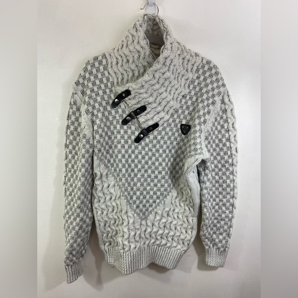 Leif Nelson Shawl Knit Sweater Gray Pullover Men's XXL Cable Chunky Heavyweight - Picture 1 of 9